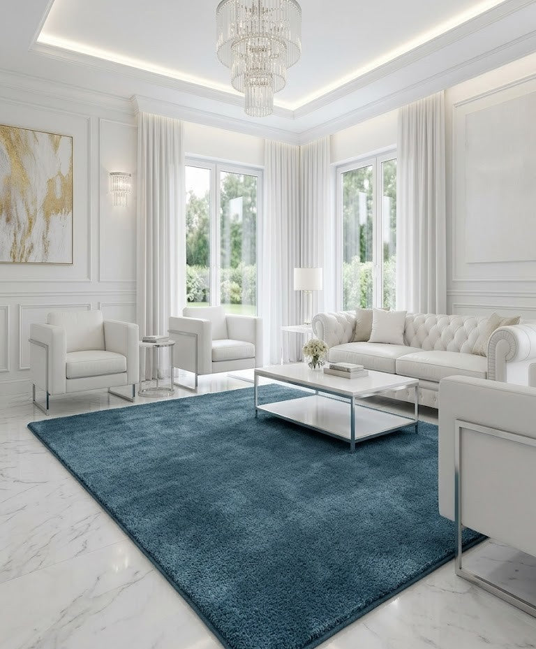 Tepih Aksu Royal Blu – Qilim i Butë Ngjyrë Blu Premium për Sallon dhe Dhomë Gjumi