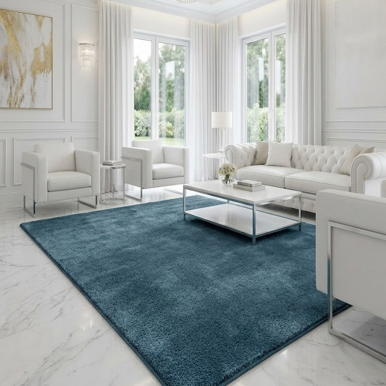 Tepih Aksu Royal Blu – Qilim i Butë Ngjyrë Blu Premium për Sallon dhe Dhomë Gjumi
